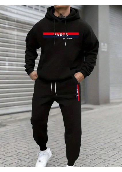 Erkek Siyah Baskılı Eşofman