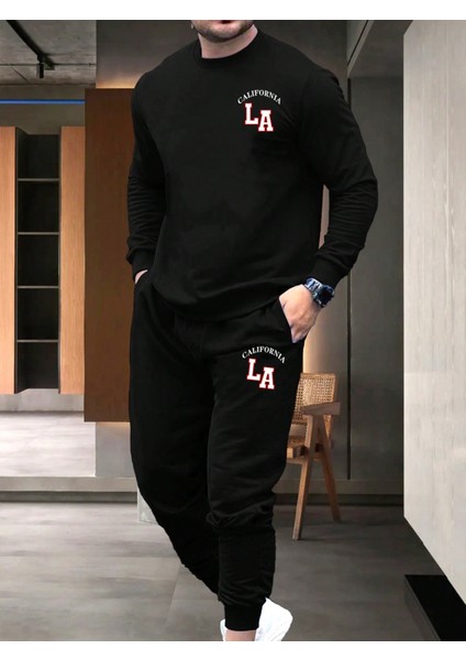 Erkek Siyah Plus Baskılı Eşofman Takımı