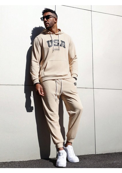 Erkek Bej Plus Baskılı Eşofman Takımı Takımı indirimleri