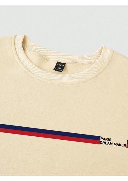 Erkek Bej Plus Baskılı Long Uzun Kollu Sweatshirt Jogger Eşofman fırsatları