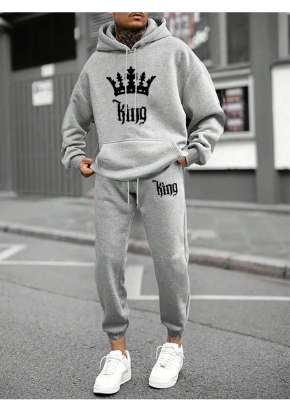 Erkek Siyah Crown Baskılı Eşofman Takımı