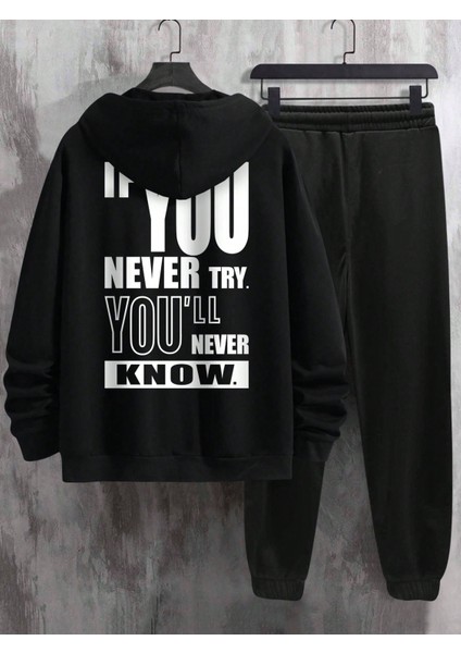 Erkek Siyah Eşofman Takımı Uzun Kollu Baskılı Sweatshirt Eşofman fiyatları