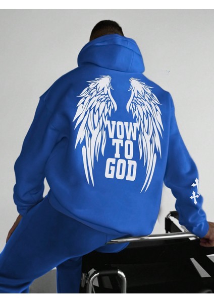 Erkek Mavi Wing Baskılı Eşofman Takımı