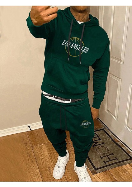 Erkek Yeşil Baskılı Eşofman Takımı Günlük Suit