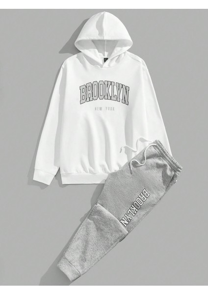 Erkek Çok Renkli Plus Baskılı Sweatshirt Sweatshirt Eşofman Takımı Örme Kumaş Günlük Takımı