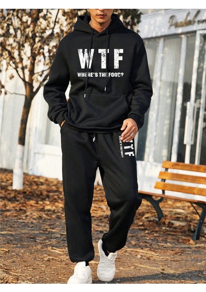 Erkek Siyah Extended Sizes Mens Plus Baskılı Sweatshirt Sweatshirt Eşofman Takımı