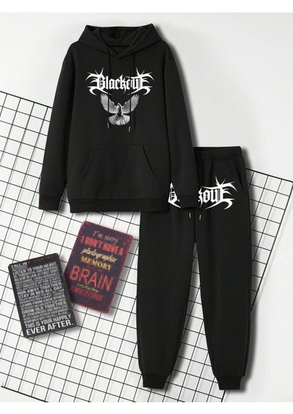 Erkek Siyah Pigeon Baskılı Sweatshirt Sweatshirt Eşofman