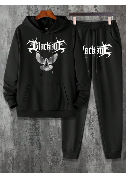 Erkek Siyah Pigeon Baskılı Sweatshirt Sweatshirt Eşofman modelleri