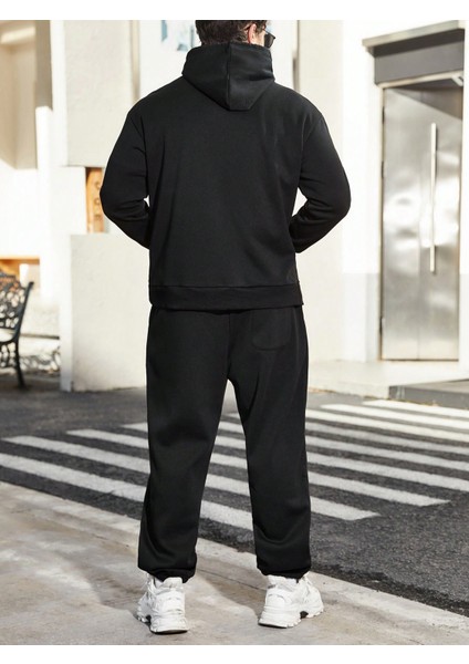 Erkek Siyah Plus Baskılı Sweatshirt Sweatshirt Eşofman Takımı Takımı fiyatları