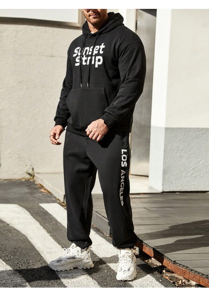 Erkek Siyah Plus Baskılı Sweatshirt Sweatshirt Eşofman Takımı Takımı modelleri
