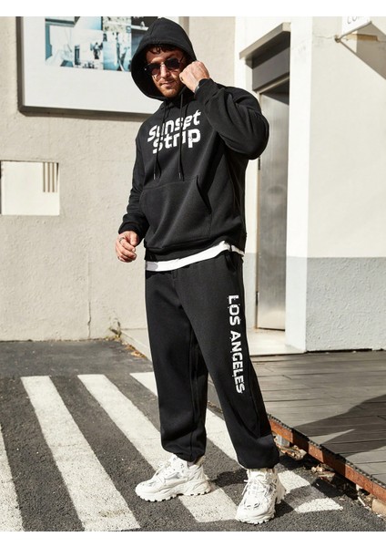 Erkek Siyah Plus Baskılı Sweatshirt Sweatshirt Eşofman Takımı Takımı fırsatları