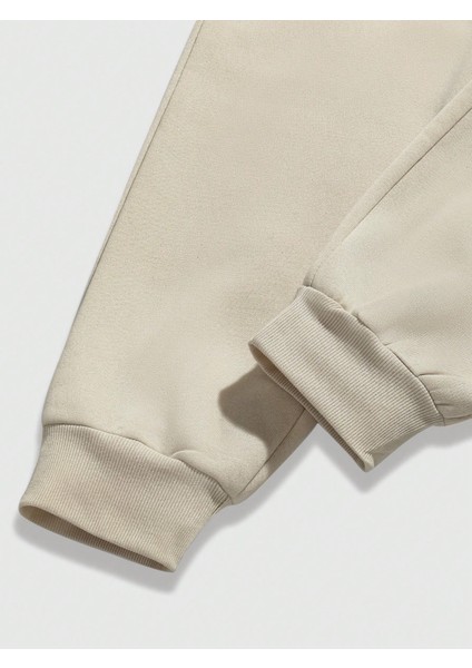 Erkek Bej Anime Flower Baskılı Kalın Eşofman Takımı Eşofman Takımı modelleri