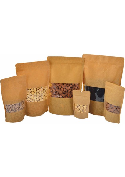 Pencereli Kraft Delikli Kilitli Kese Kağıdı - Orta Boy - 13X22X7 Cm. - 250 Gr. -20 Adetlik 10 Paket modelleri