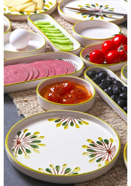 14 Parça 6 Kişilik Handmade Yeşil Nokta Kahvaltı Takımı - Lüx Kahvaltılık Sunum Seti