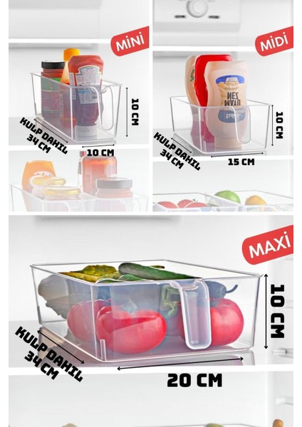 Nandy Home 3'lü Set Frigo Kulplu Buzdolabı & Dolap Içi Düzenleyici Organizer Maxi/midi/mini