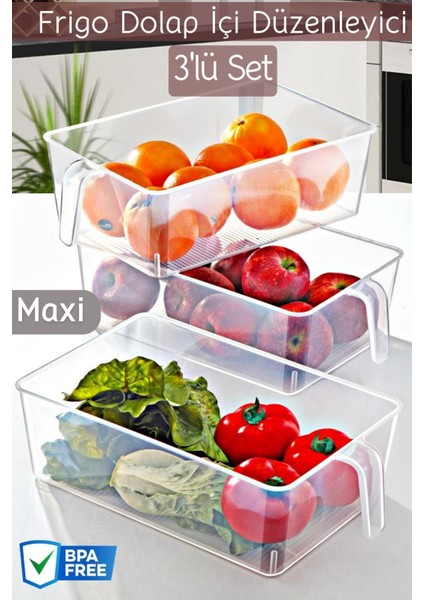 Nandy Home Frigo Kulplu Maxi Buzdolabı & Dolap Içi Düzenleyici Organizer 3 Adet