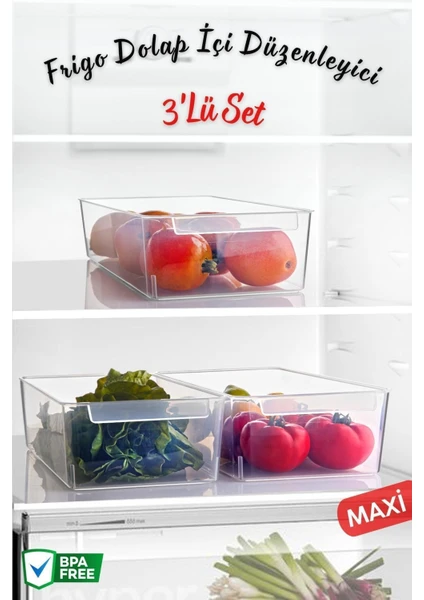 Nandy Home Frigo Maxi Buzdolabı & Dolap Içi Düzenleyici Organizer 3 Adet