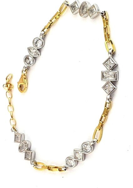 Zirkon Taş Detaylı 925ayar Gümüş Üzerine Altın Kaplama Luxury Tasarım Bileklik