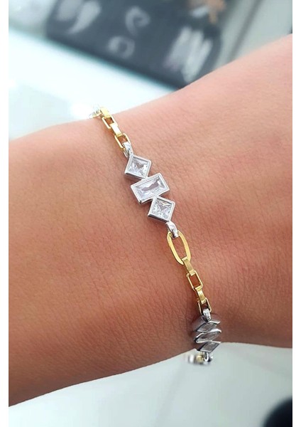 Zirkon Taş Detaylı 925ayar Gümüş Üzerine Altın Kaplama Luxury Tasarım Bileklik fiyatları