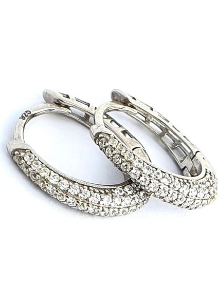 Pırlanta Parlaklığında Zirkon Taşlı 925 ayar Gümüş Oval Halka küpe fiyatları