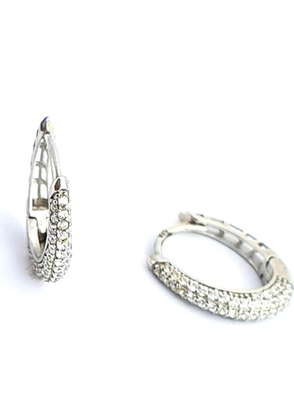 Pırlanta Parlaklığında Zirkon Taşlı 925 ayar Gümüş Oval Halka küpe modelleri