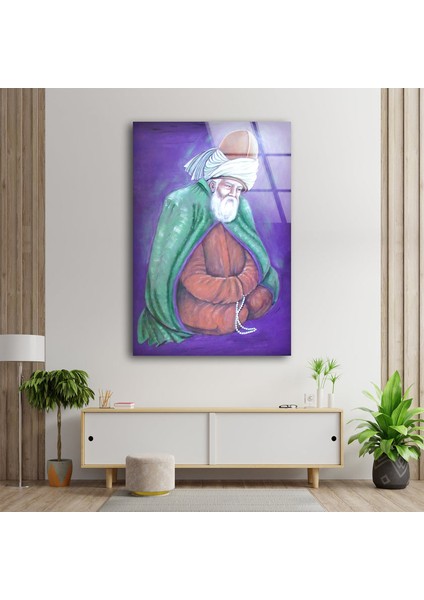 Mevlana Celaleddin Rumi Temperli Cam Duvar Tablosu