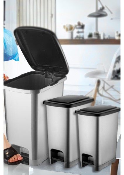 Eco Slim Pedallı Çöp Kovası 3'lü Set / 10-15-25 Lt