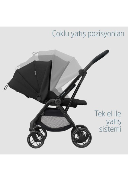 Leona2 Çift Yönlü Uzatılabilir Sırt Desteği Tam Yatabilir Bebek Arabası Essential Black