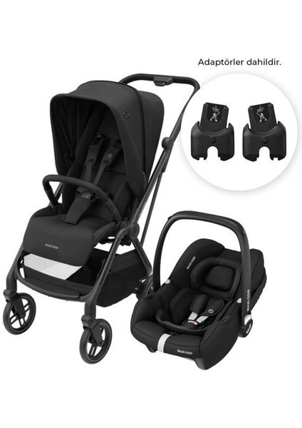 Leona2-Cabriofix I-Size Tek Elle Katlanabilen Ultra Kompakt Çift Yönlü Seyahat Sistem Bebek Arabası Essential Black