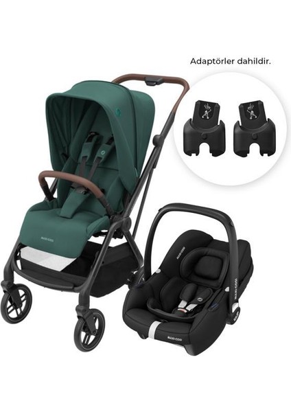 Leona2-Cabriofix I-Size Tek Elle Katlanabilen Ultra Kompakt Çift Yönlü Seyahat Sistem Bebek Arabası Green-Black