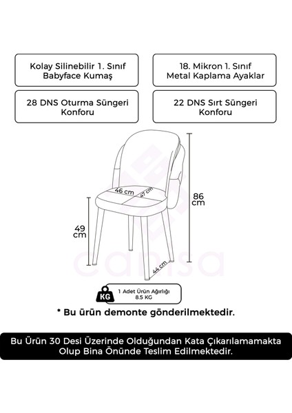 Axle Serisi 1 Adet Mutfak Sandalyesi Krom Kaplama Metal Ayak  Babyface Kumaş