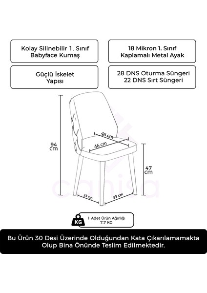 Leja Serisi 1 Adet Mutfak Sandalyesi Krom Kaplama Metal Ayak 1. Sınıf Babyface Kumaş