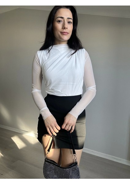 Beyaz Tül Detay Büzgülü Bluz modelleri