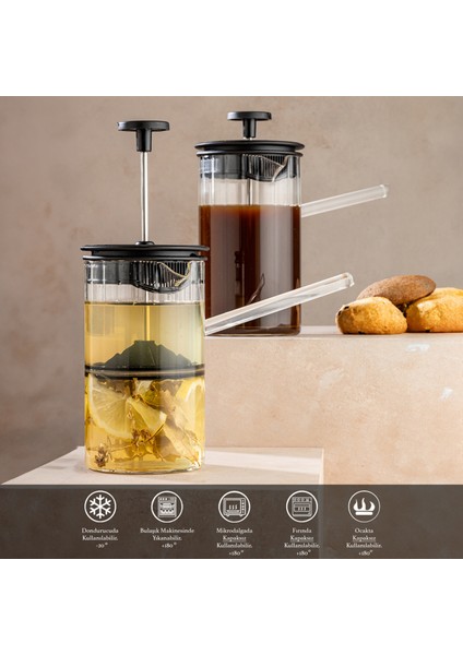 2'li Ateşe Dayanıklı Borosilikat Cam Frenchpress - Bitki Çayı Filtre Kahve Demliği 450 ml fiyatları