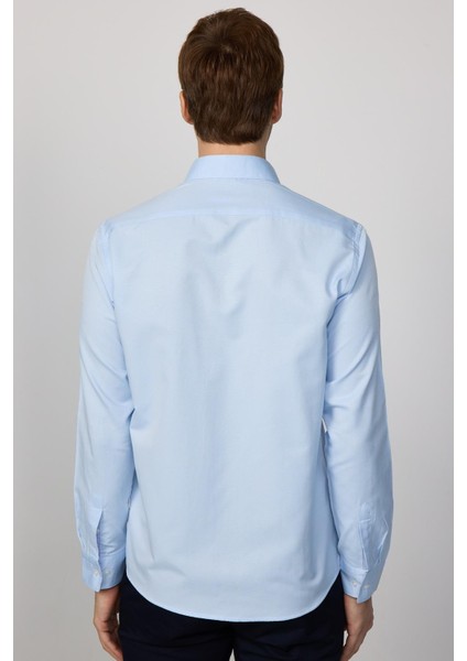 Klasik Fit Düğmeli Yaka Pamuklu Kolay Ütü Oxford Düz Mavi Erkek Gömlek indirimleri
