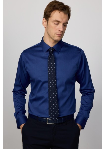 Slim Fit Premium Seri Cotton Likralı Saks Mavisi Erkek Gömlek