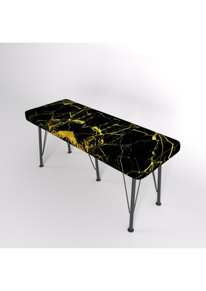 YIRMI15 Metal Ayaklı Babyface Puf & Bench - Black And Gold Baskılı Bench Desen Bench