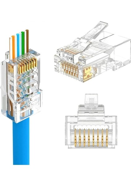 RJ45 Cat6 Yeni Nesil Delikli Jack Konnektör - Yeni Nesil Ez Delikli RJ45 Network Jack 100 Adet