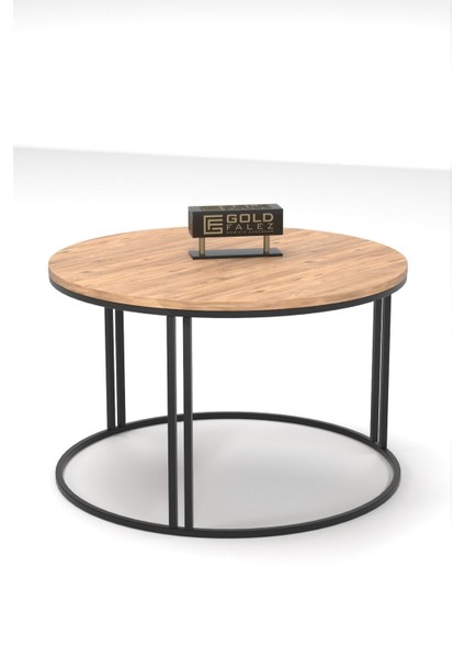 Orta Sehpa – Ceviz-Siyah Suntalam Üst, Metal Ayak, 70 cm Çap, 50 cm Yükseklik, Minimalist Salon Dekoru indirimleri