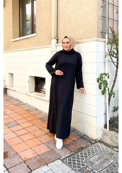 İkili Uzun Nevrül Detaylı Boğazlı Sade Basic Uzun Büyük Beden Spor Elbise - 12027 - Siyah fiyatları