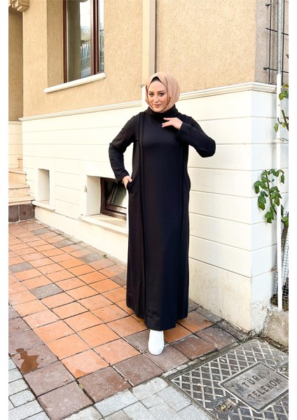 İkili Uzun Nevrül Detaylı Boğazlı Sade Basic Uzun Büyük Beden Spor Elbise - 12027 - Siyah fırsatları