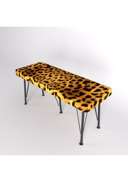 YIRMI15 Metal Ayaklı Babyface Puf & Bench - Tiger Bench Baskılı Bench Leopar Desen Bench