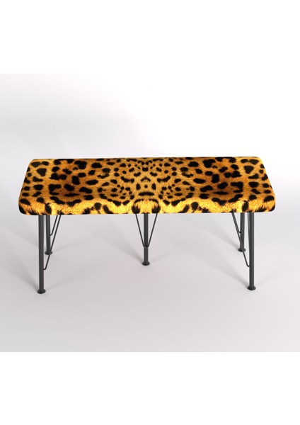 YIRMI15 Metal Ayaklı Babyface Puf & Bench - Tiger Bench Baskılı Bench Leopar Desen Bench