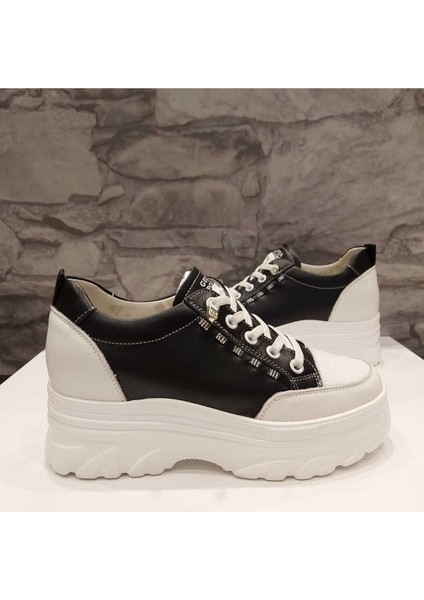 24Y361 Kadın Kalın Taban Gizli Ökçe Sneaker Ayakkabı Siyah
