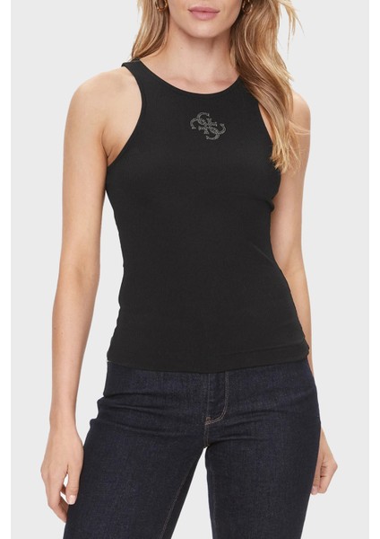 Sl Round Slim Fit Bisiklet Yaka Top W4RP43KAZH2JBLK Kadın Top W4RP43KAZH2 Jblk