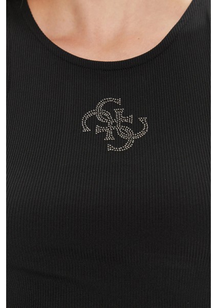 Sl Round Slim Fit Bisiklet Yaka Top W4RP43KAZH2JBLK Kadın Top W4RP43KAZH2 Jblk
