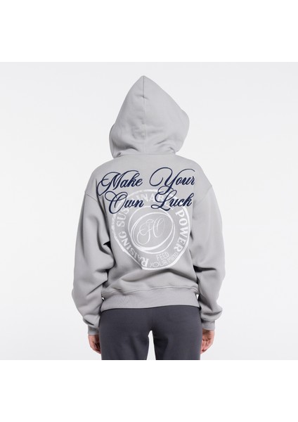 Friday Offset Matt Kadın Açık Gri Ekstra Oversize Kapüşonlu Hoodie Sweatshirt - Şardonlu 3 Iplik