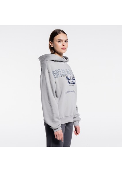 Friday Offset Matt Kadın Açık Gri Ekstra Oversize Kapüşonlu Hoodie Sweatshirt - Şardonlu 3 Iplik