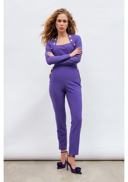 Düğme Detaylı Pantolon - Mor fiyatları