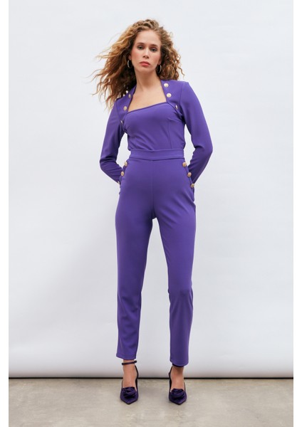 Düğme Detaylı Pantolon - Mor modelleri